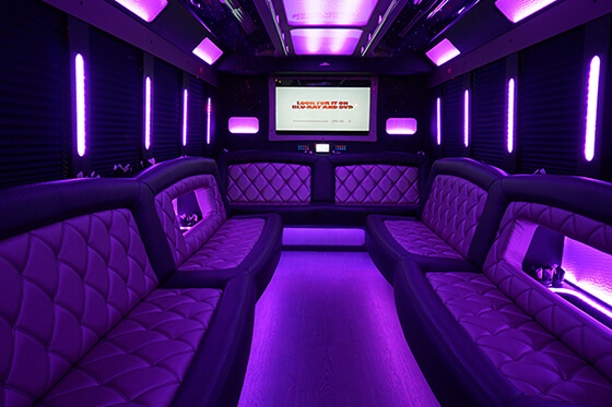 purple lights on bus