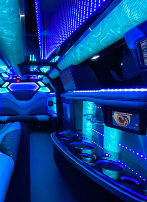 Limousine interiors with bar area
