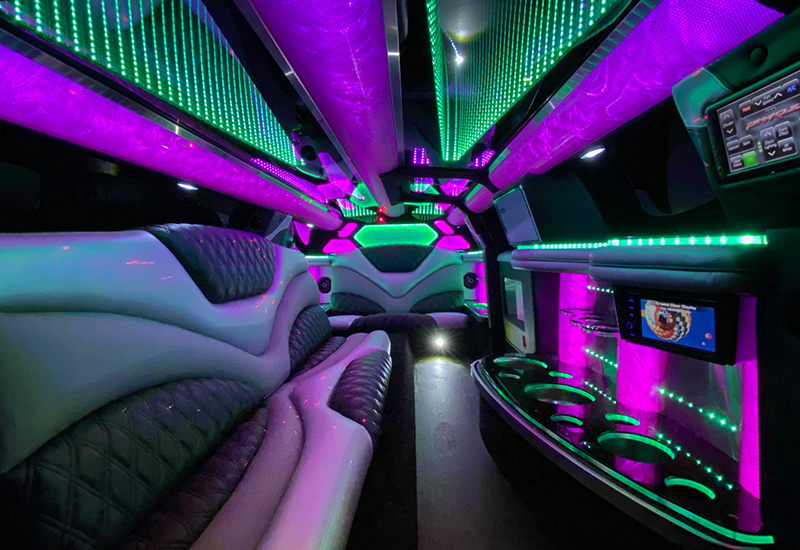 Vibrant dance floor lights on limousine